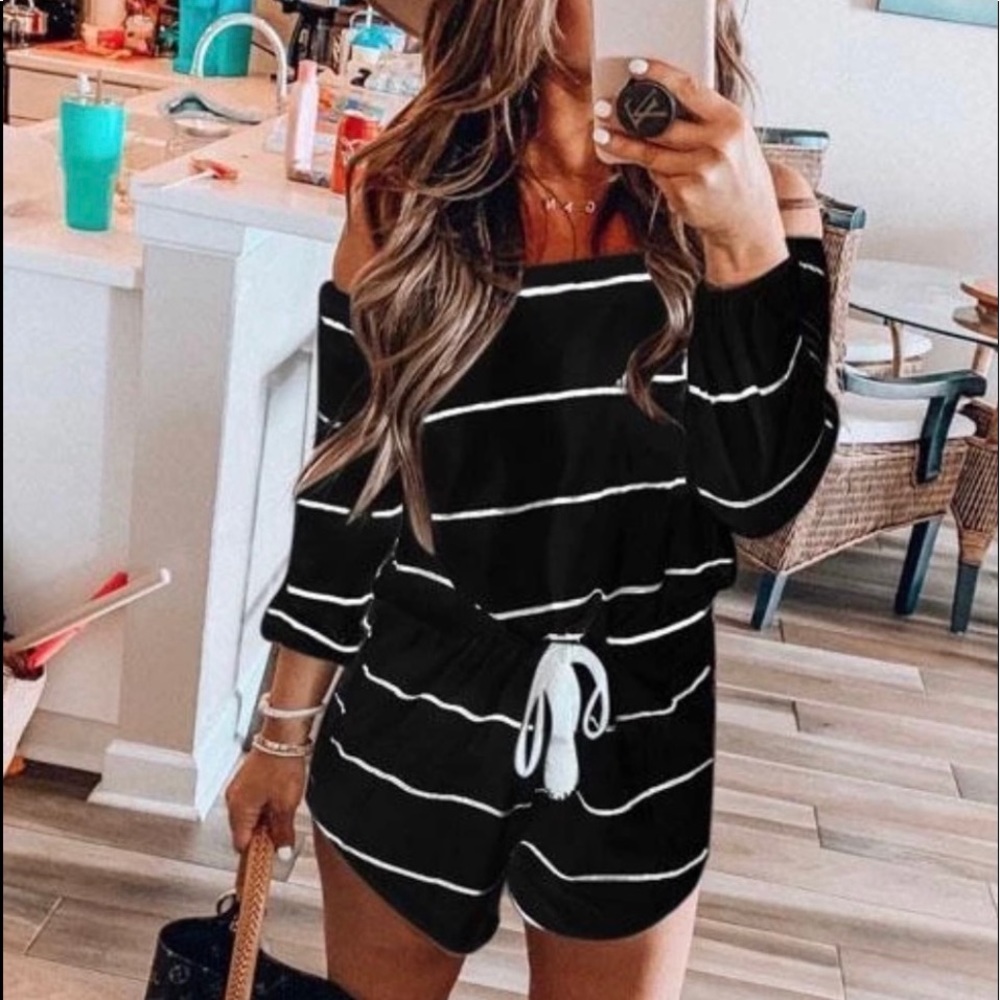 Off The Shoulder Black & White Romper